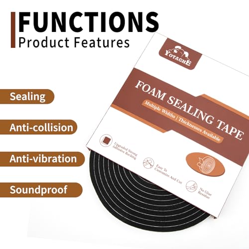 Yotache Weather Stripping Door Seal Strip 1/4" x1/8", New Adhesive Foam Insulation Seal Tape for Door Jamb Frame, Windows, 3 Rolls x 16.5ft, Total 50ft Long - Image 4
