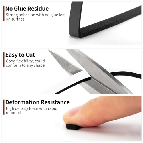 Yotache Weather Stripping Door Seal Strip 1/4" x1/8", New Adhesive Foam Insulation Seal Tape for Door Jamb Frame, Windows, 3 Rolls x 16.5ft, Total 50ft Long - Image 5