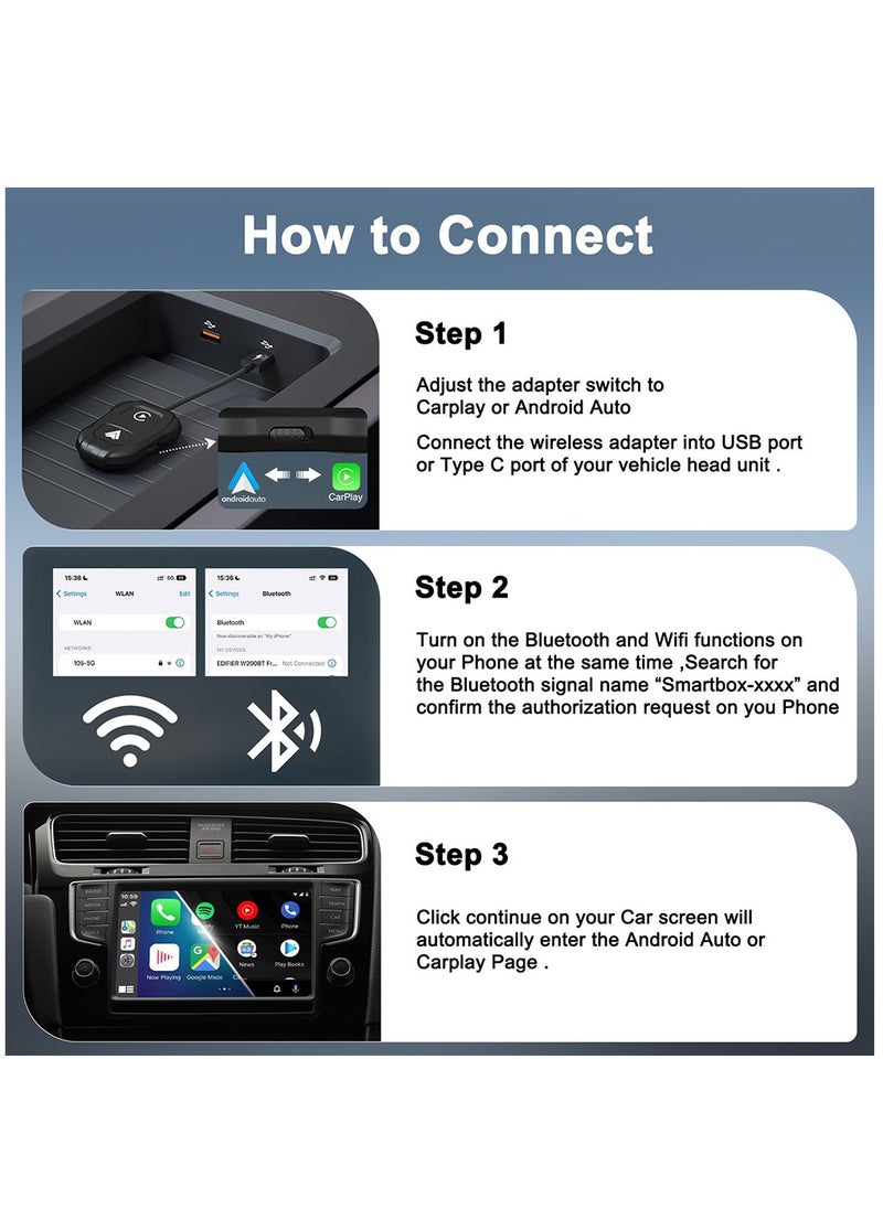 Furtey 2-in-1 Wireless Apple CarPlay & Android Auto Wireless Adapter, 5.8 GHz Wireless Carplay Dongle for Wired Apple Carplay & Android Car Converts Wired to Wireless Fast and Easy Use Fit  - Image 5