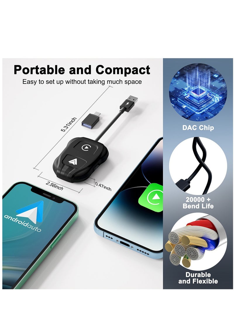 فورتي - جهاز ابل 2 في 1 لاسلكي كاربلاي & أندرويد أوتو محول لاسلكي، دونجل Carplay لاسلكي بتردد 5.8 جيجا هرتز لسيارات Apple Carplay السلكية وAndroid يحول السلك إلى لاسلكي سريع وسهل الاستخدام - Image 1