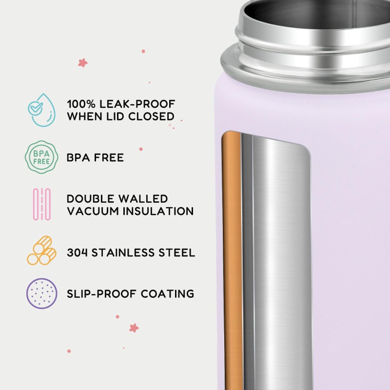 Fijinhom 12oz Kids Water Bottle for School, Toddler Bottles with Straws, Stainless Steel Vacuum Insulated Water Bottle for Boys&Girls, Leak-Proof, BPA-Free, Luck - Image 3