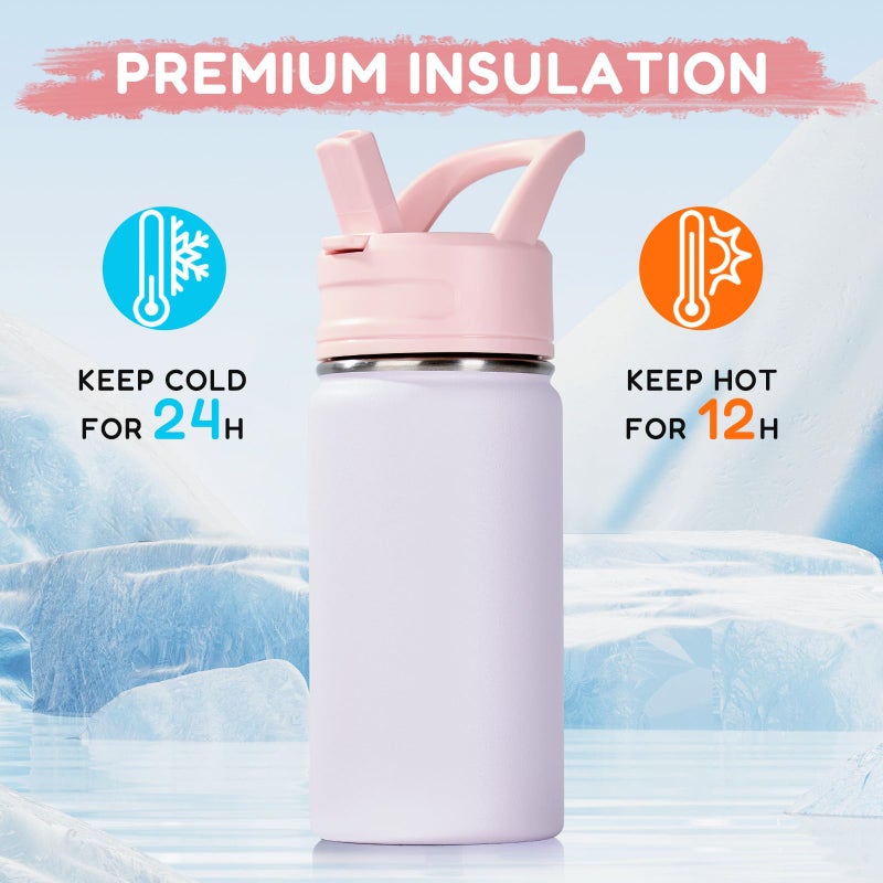 Fijinhom 12oz Kids Water Bottle for School, Toddler Bottles with Straws, Stainless Steel Vacuum Insulated Water Bottle for Boys&Girls, Leak-Proof, BPA-Free, Luck - Image 5