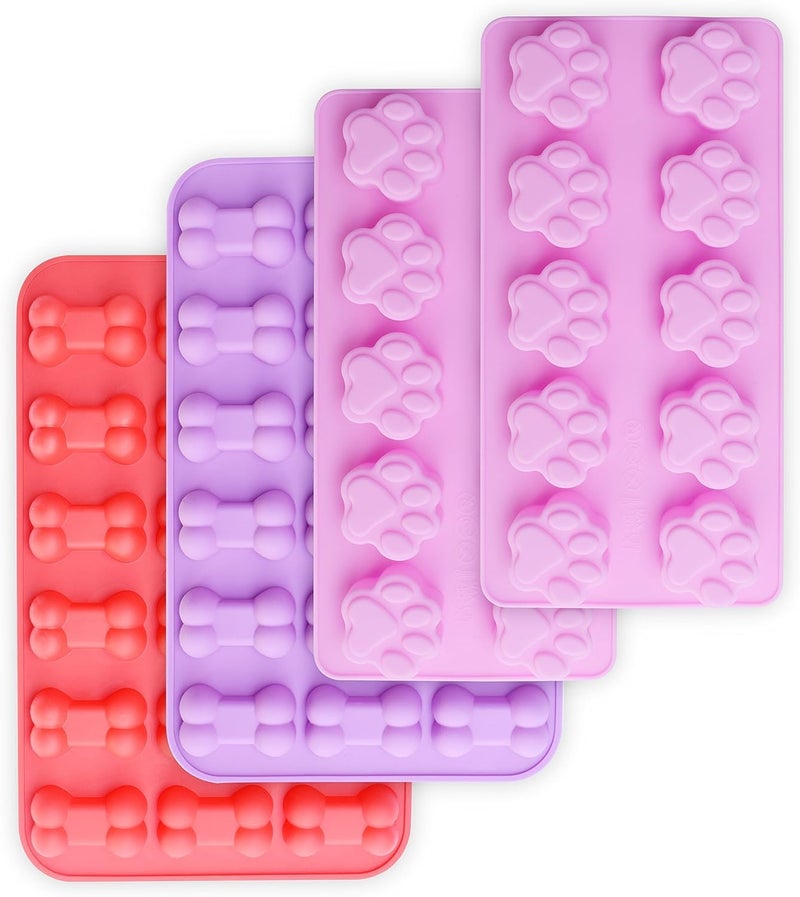 homEdge Puppy Dog Paw and Bone Silicone Molds, Non-Stick Food Grade Silicone Molds for Chocolate, Candy, Jelly, Ice Cube, Dog Treats (Puppy Paw Bone Set of 4PCS) - Image 1