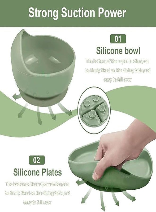 POXEFLIP Silicone Baby Feeding Set 6 Pieces — Suction Plate, Bowl, Bib, Spoon, Fork & Training Cup — BPA Free Non Toxic Microwave Dishwasher Safe — Self Feeding Tableware for Toddlers & Infants - Image 3