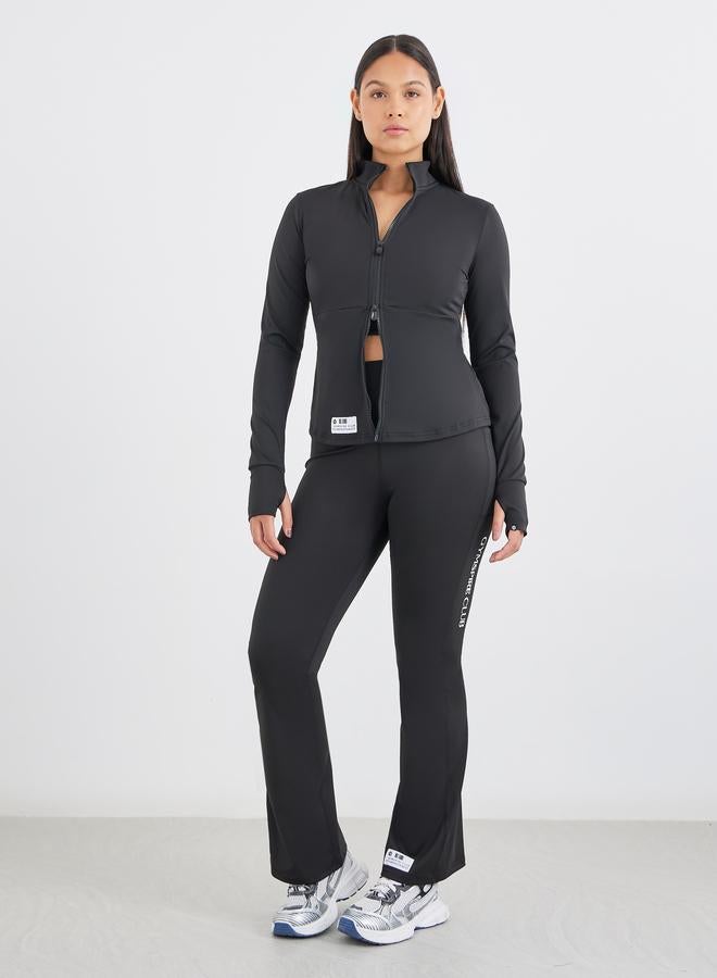 Styli Gymspire Edition - Label Broad Waist Side Pocket Flared Leggings with and Text Detail - Image 1