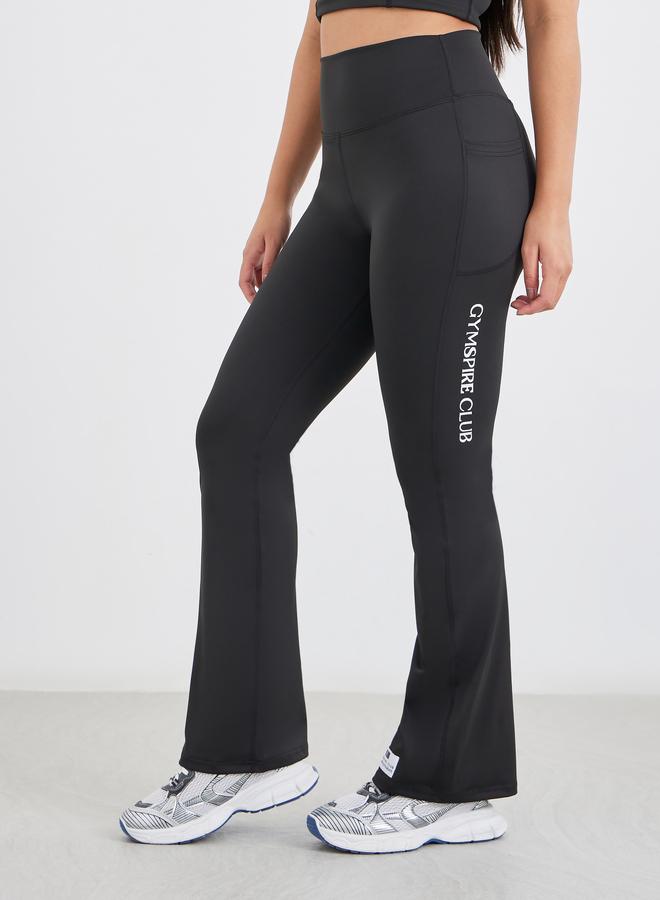Styli Gymspire Edition - Label Broad Waist Side Pocket Flared Leggings with and Text Detail - Image 2