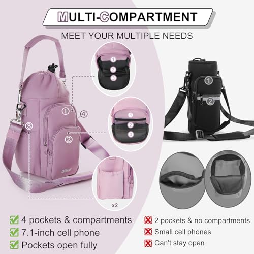 Dikuer Water Bottle Holder with Strap, 4 Big Pockets with Compartment, 24oz/32oz/40oz Crossbody Water Bottle Carrier Bag - Image 4