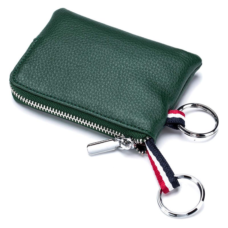 imeetu Leather Coin Purse Wallet, Mini Dual Keyrings Change Pouch Card Holder for Men Women (Dark green, standard) - Image 1