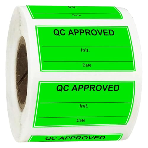 wootile QC Approval Labels Green Quality Control Inventory Stickers 2" x 1" 500 Pcs - Fluorescent Green Label for Warehouse, Inventory, Pallets, Quality Control, Assembly Lines, Manufacturing - Image 1