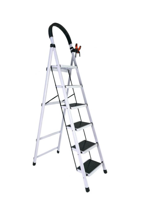 6 Steps Ladder，Foldable ladder 6 Steps，Home Ladder 6 Step（White）