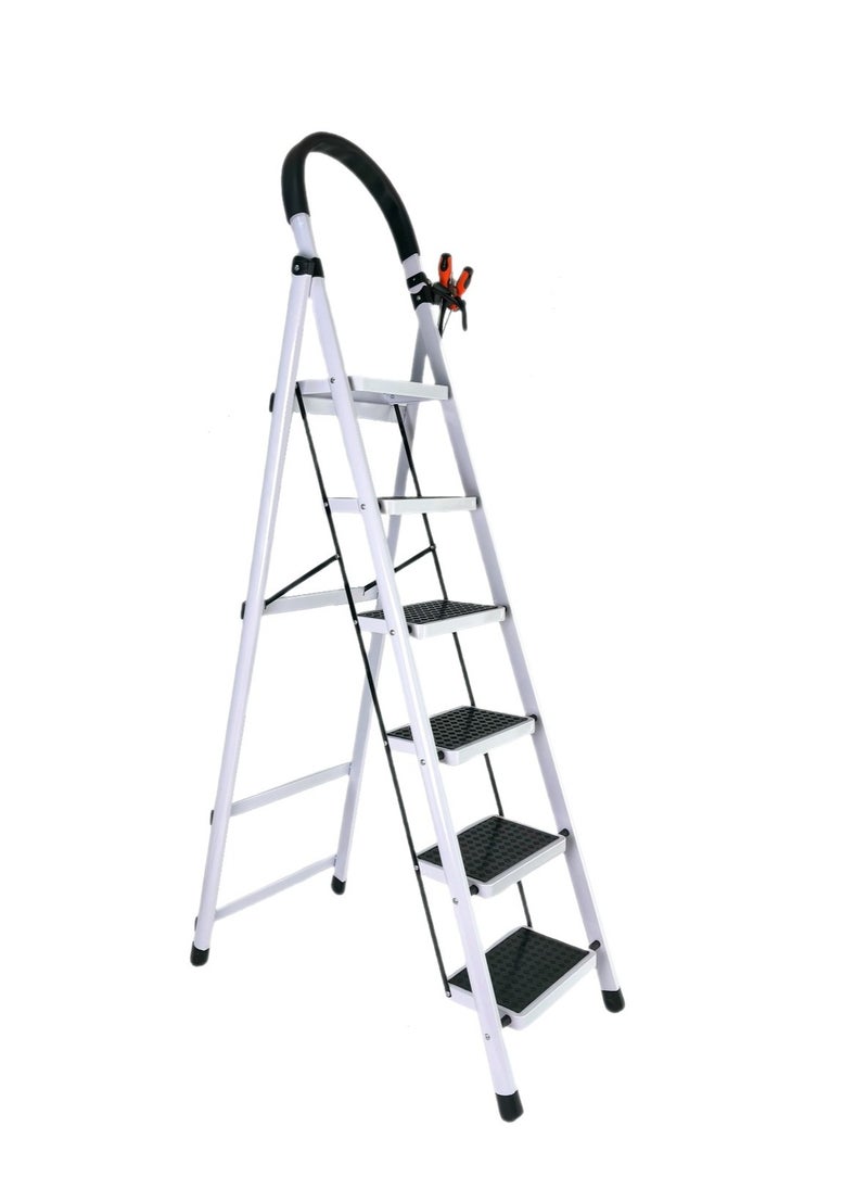 General - 6 Steps Ladder，Foldable ladder 6 Steps，Home Ladder 6 Step（White） - Image 1