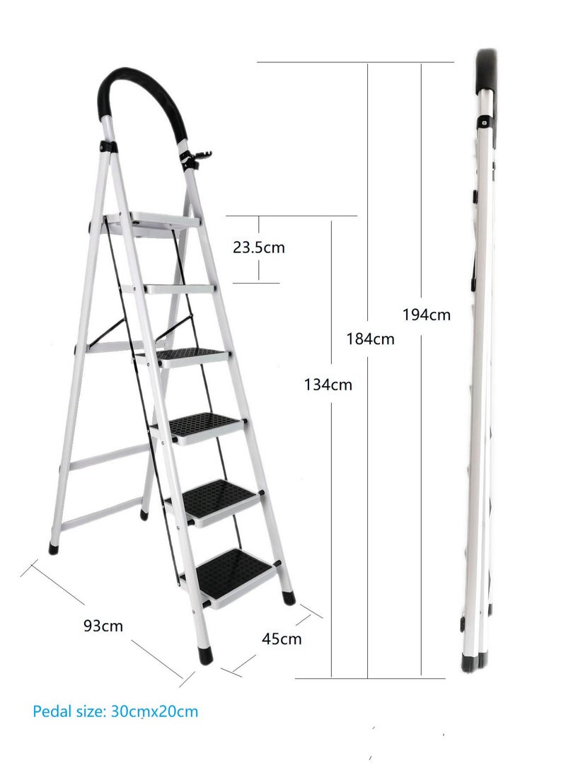 General - 6 Steps Ladder，Foldable ladder 6 Steps，Home Ladder 6 Step（White） - Image 1