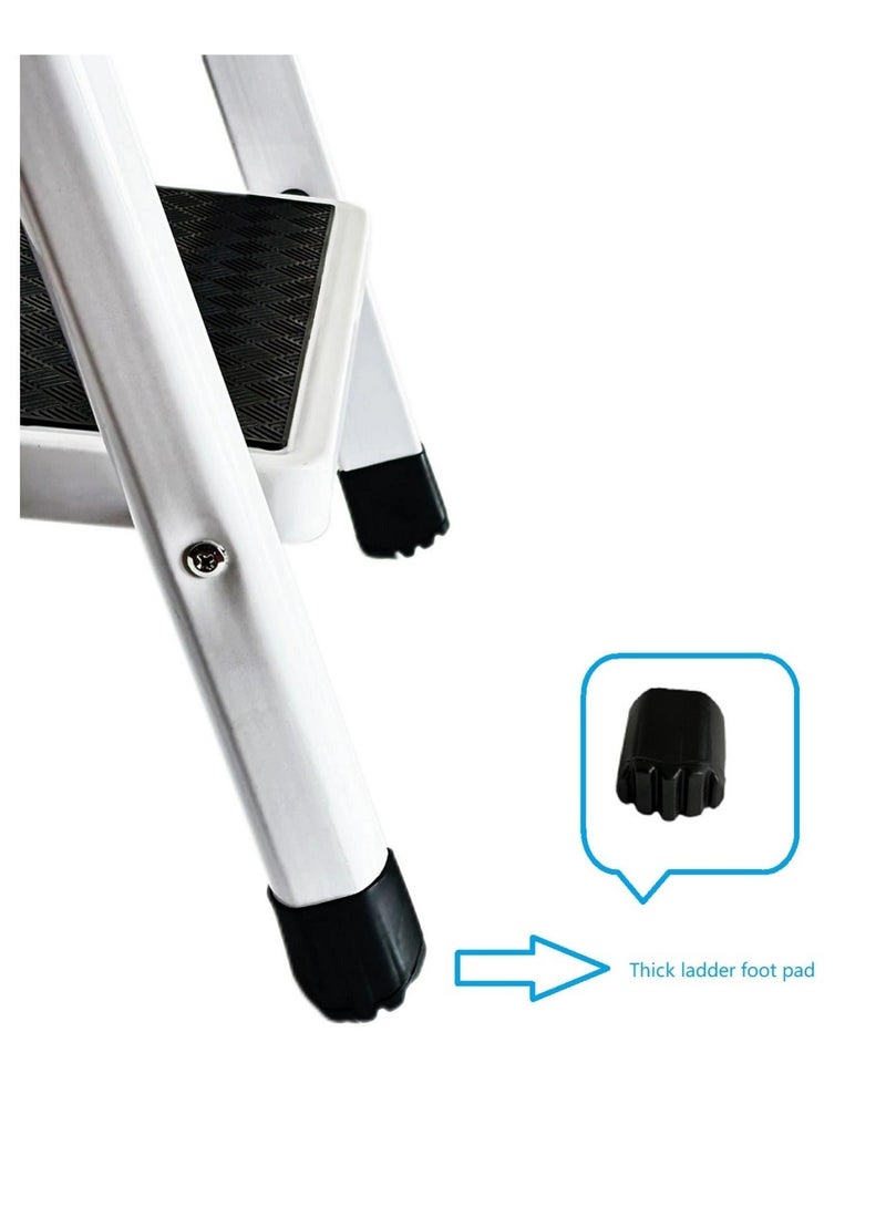 كابجون سلم قابل للطي بخطوات للاستخدام المنزلي، سلم قابل للطي بالخدمة الشاقة مع درع، بدسات عريضة غير انزلاقية، سلم فولاذي خفيف الوزن للمطبخ، المكتب، المكتبة، المستودع (أبيض) - Image 4