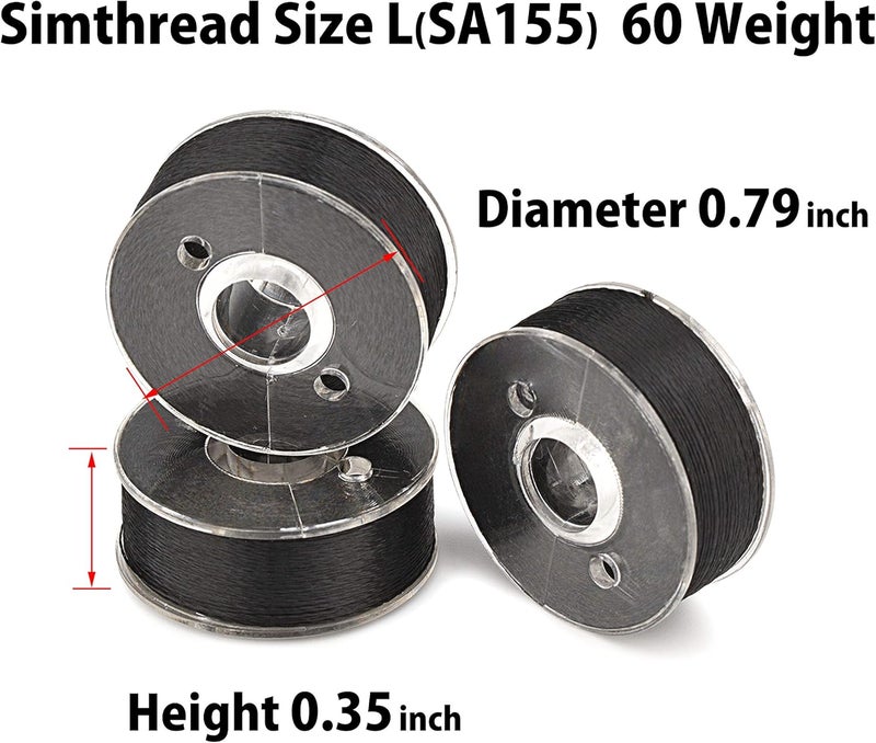 simthread 144 Prewound Bobbin Thread Size L 60WT (SA155) for Husqvarna Viking pfaff Creative Vision Embroidery Machines Plastic Side - Black - Image 3