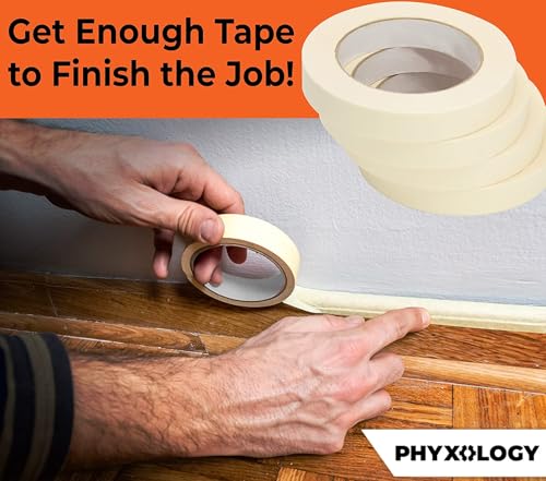 Phyxology Supply 3/4 in Pro-Grade Masking Tape. 60 Yard Roll 4 Pack = 240 Yards of Multi-Use, Easy Tear Removable Tape. Great for Labeling, Painting, Packing and More. Adhesive Leaves No Residue! - Image 5