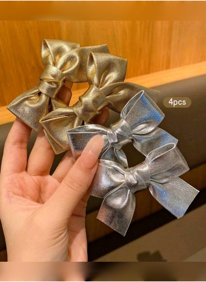 Generic Bow Hair Bin Accessory, Hairstyle For Little Girls Gold And Silver  - Image 3