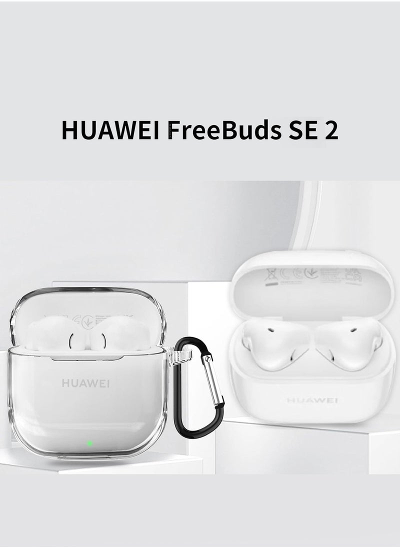 CATANES - Huawei FreeBuds SE 2 Clear Protective Case Crystal Soft TPU Shockproof Cover with Metal Hook - Clear - Image 1