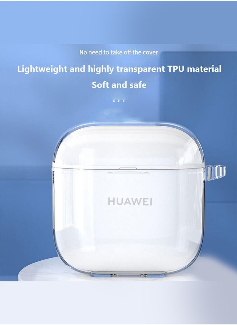 CATANES Huawei FreeBuds SE 2 Clear Protective Case Crystal Soft TPU Shockproof Cover with Metal Hook - Clear  - Image 5
