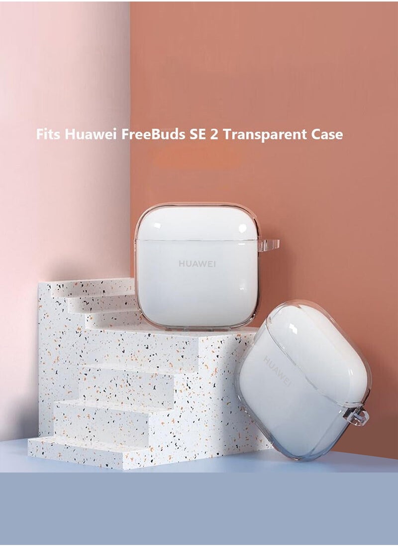 CATANES Huawei FreeBuds SE 2 Clear Protective Case Crystal Soft TPU Shockproof Cover with Metal Hook - Clear  - Image 3