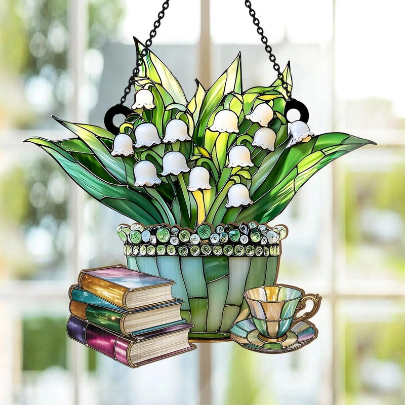 Jesuspirit - Window Hanging Suncatcher – Crystal Clear Acrylic & Wood Sun Catcher for Home Decor, for Women (Just A Girl Who Loves Lilies and Books, 8 Inches) - Image 2