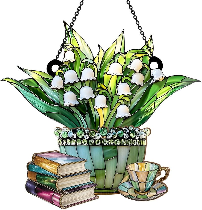 Jesuspirit - Window Hanging Suncatcher – Crystal Clear Acrylic & Wood Sun Catcher for Home Decor, for Women (Just A Girl Who Loves Lilies and Books, 8 Inches) - Image 1