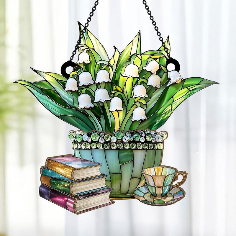 Jesuspirit - Window Hanging Suncatcher – Crystal Clear Acrylic & Wood Sun Catcher for Home Decor, for Women (Just A Girl Who Loves Lilies and Books, 8 Inches) - Image 5