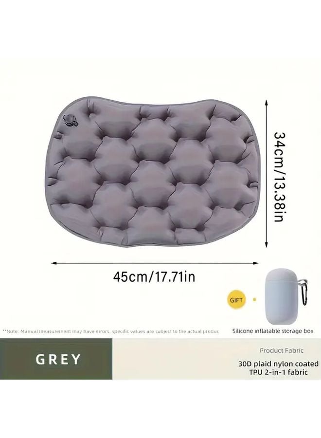 Grey Portable Manual Inflatable Air Mattress Camping Bed Pad With Carry Bag - Image 2