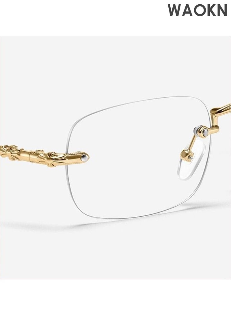 WAOKN Rimless Reading Glasses ,Men Women Anti-Blue Ultra Light Frameless Reading Glasses, Reading Aid Visual Aid Workplace Glasses, Anti Fatigue Glasses with Strength for the Elderly ,Ultra light metal frameless glasses, not easily deformed,Gold. - Image 5