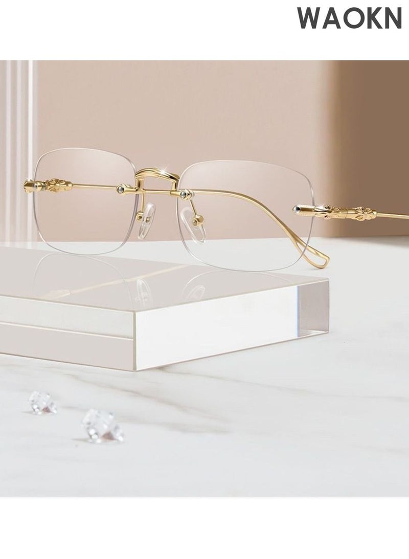 WAOKN Rimless Reading Glasses ,Men Women Anti-Blue Ultra Light Frameless Reading Glasses, Reading Aid Visual Aid Workplace Glasses, Anti Fatigue Glasses with Strength for the Elderly ,Ultra light metal frameless glasses, not easily deformed,Gold. - Image 3