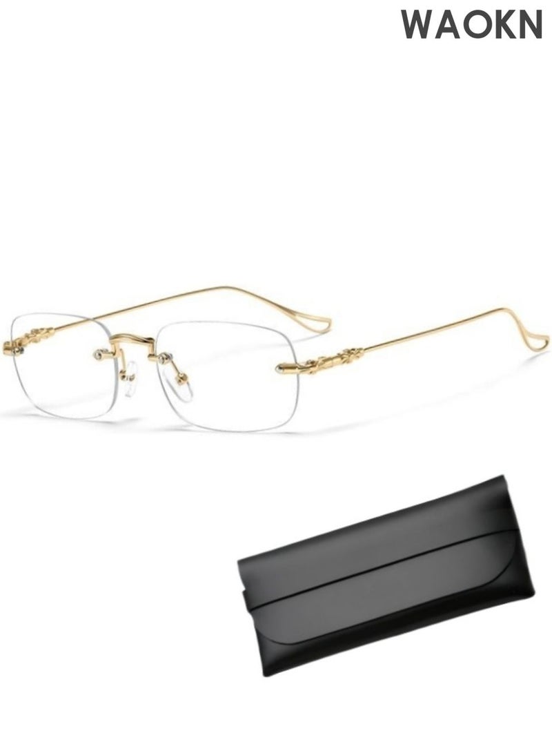 WAOKN Rimless Reading Glasses ,Men Women Anti-Blue Ultra Light Frameless Reading Glasses, Reading Aid Visual Aid Workplace Glasses, Anti Fatigue Glasses with Strength for the Elderly ,Ultra light metal frameless glasses, not easily deformed,Gold. - Image 1