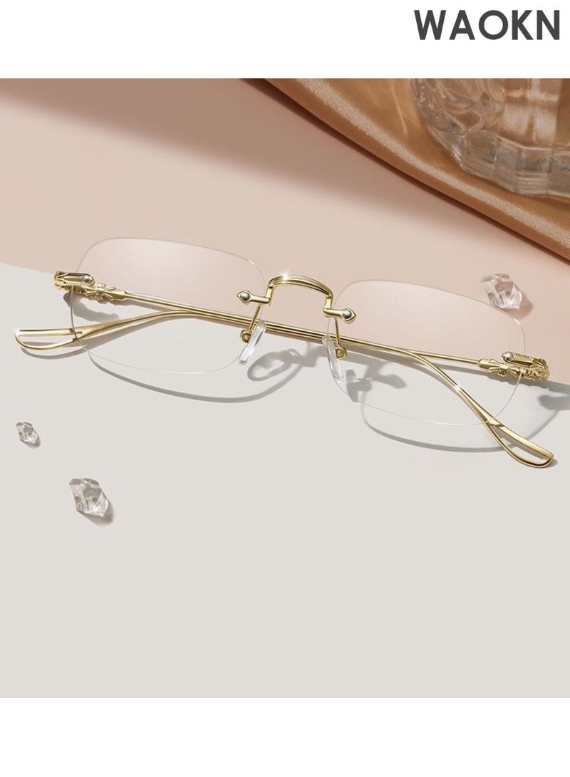 WAOKN Rimless Reading Glasses ,Men Women Anti-Blue Ultra Light Frameless Reading Glasses, Reading Aid Visual Aid Workplace Glasses, Anti Fatigue Glasses with Strength for the Elderly ,Ultra light metal frameless glasses, not easily deformed,Gold. - Image 4