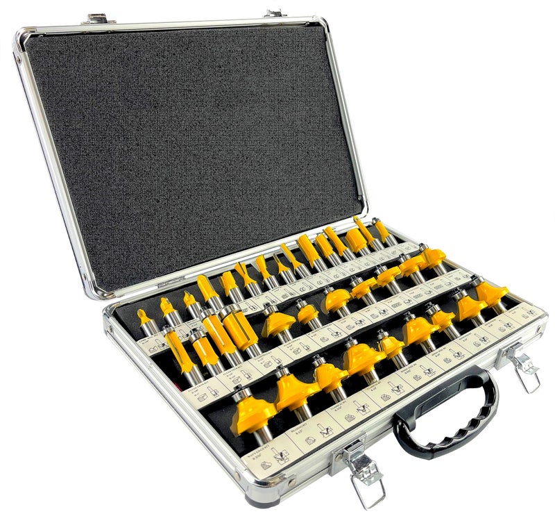 35 Piece Carbide Router Bits Set 12 Shank Multiple Route Bits Aluminum Case