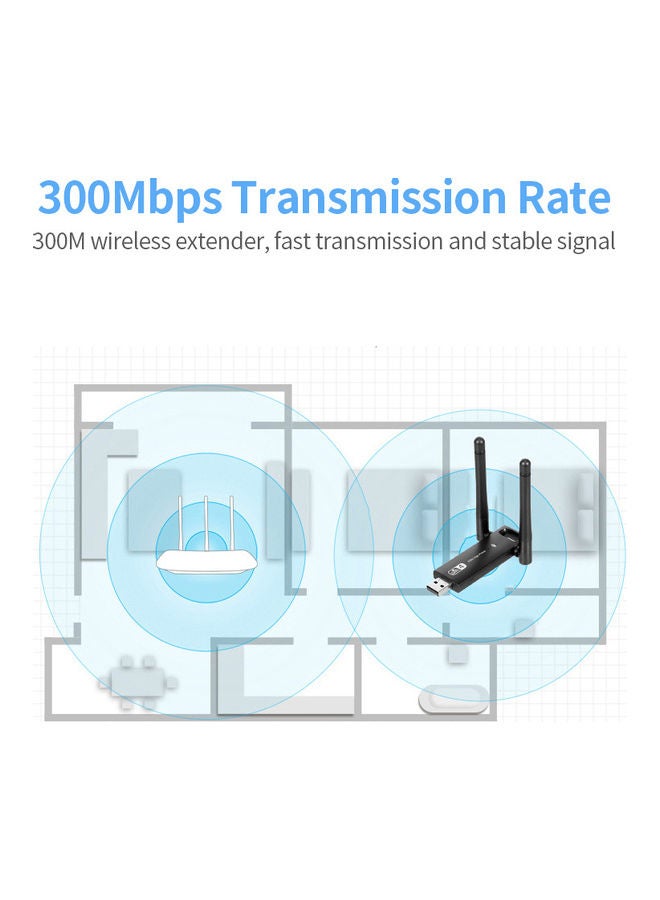 Wireless-N 300Mbps Transmitting WiFi 4 USB Adapter Black - Image 3