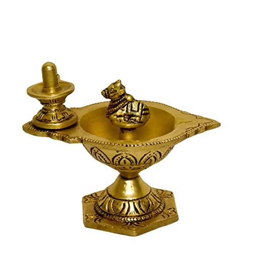 Bhimonee Decor | Pure Brass Shivling & Nandi Table Diya | Handcrafted Traditional Pooja Oil Lamp | Sacred Temple Decor | 4 Inches Big | Brass | Pack of 1 Pc - Image 3