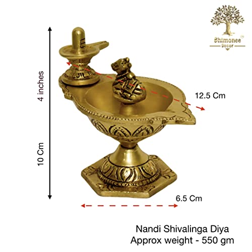 Bhimonee Decor | Pure Brass Shivling & Nandi Table Diya | Handcrafted Traditional Pooja Oil Lamp | Sacred Temple Decor | 4 Inches Big | Brass | Pack of 1 Pc - Image 2