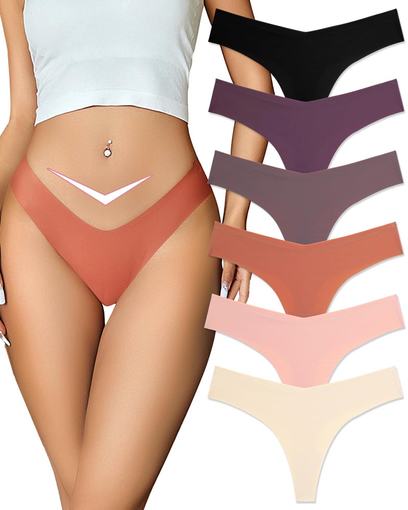 FINETOO Seamless Thongs for Women Sexy No Show Panties Invisible V-waisted Stretch Ladies Underwear 6 Pack (XS-XL) - Image 1