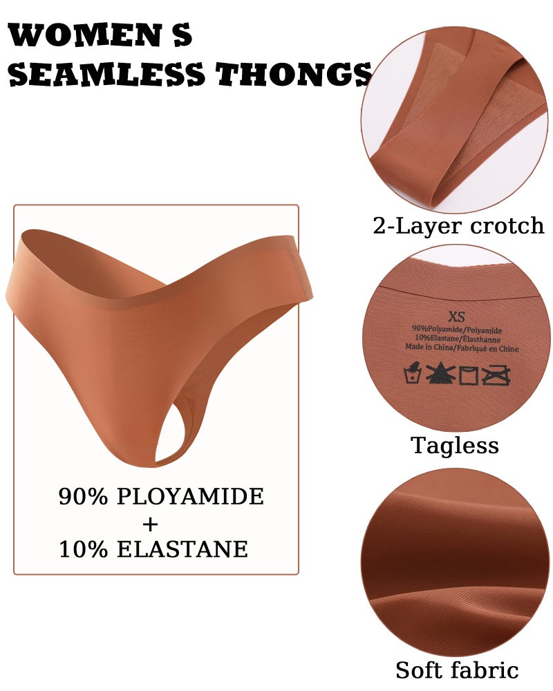 FINETOO Seamless Thongs for Women Sexy No Show Panties Invisible V-waisted Stretch Ladies Underwear 6 Pack (XS-XL) - Image 3