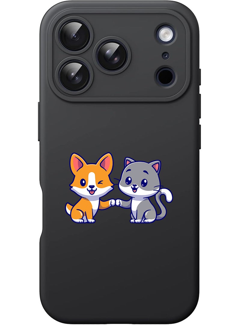 Theodor Protective Slim Fit Case Liquid Silicone Cover with Full Body Protection Anti-Scratch Shockproof Case For Apple iPhone 17 Pro (Black) Cat and dog friendship - Image 1