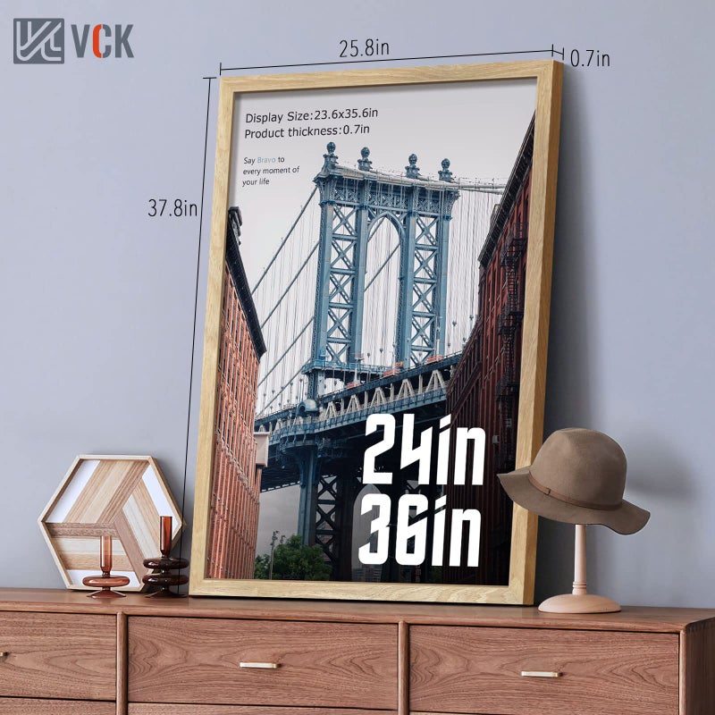 VCK 24x36 Poster Frame Natural Solid Wood 3 Pack, Exclusive Wood Grain Wall Hanging Picture Frame for Home Decoration - Image 2