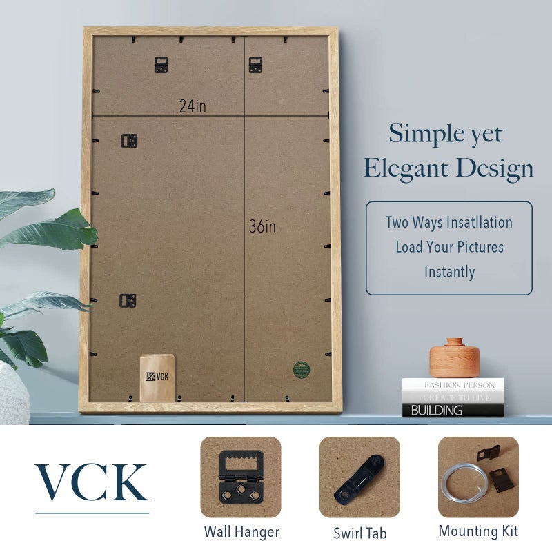 VCK 24x36 Poster Frame Natural Solid Wood 3 Pack, Exclusive Wood Grain Wall Hanging Picture Frame for Home Decoration - Image 3