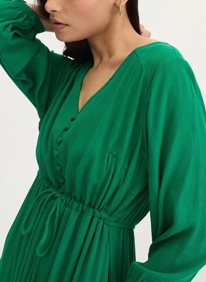 Femmella  Femmella Green Crinkled Tiered Maxi Dress for Women | Best Price UAE