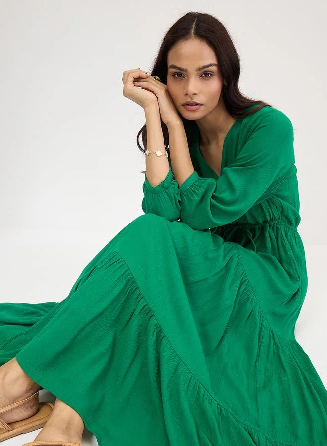 Femmella  Femmella Green Crinkled Tiered Maxi Dress for Women | Best Price UAE