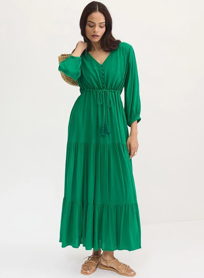 Femmella  Femmella Green Crinkled Tiered Maxi Dress for Women | Best Price UAE