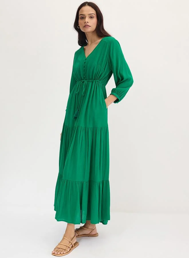 Femmella  Femmella Green Crinkled Tiered Maxi Dress for Women | Best Price UAE