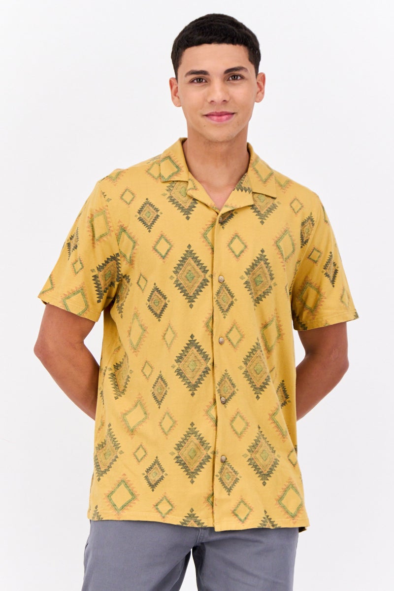 Men Regular Fit Aztec Pattern Short Sleeve Casual Shirts, Multicolor
