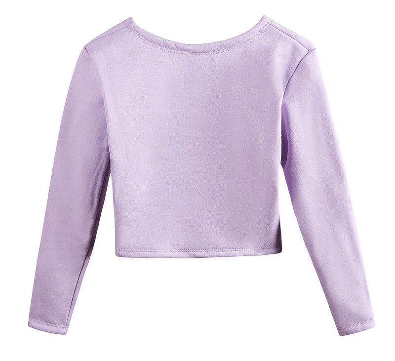 DANSHOW Girls Ballet Wrap Tops Kids Long Sleeve Dance Sweater,Velvet Inner(824-130-09) Purple - Image 2