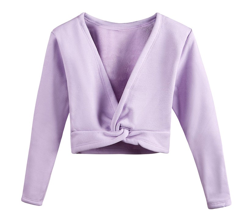 DANSHOW Girls Ballet Wrap Tops Kids Long Sleeve Dance Sweater,Velvet Inner(824-130-09) Purple - Image 1