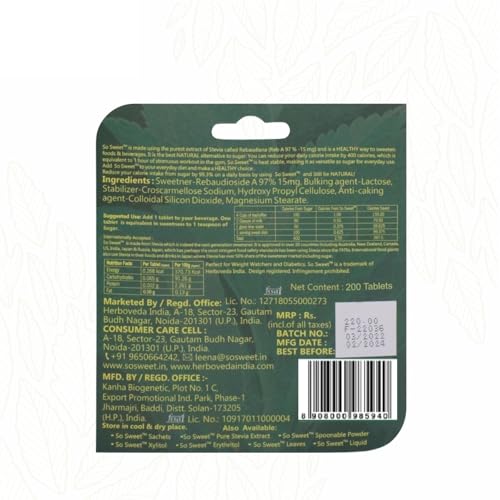 So Sweet Stevia Table 200 Sugar Free Natural Zero Calorie Sweeneter -Pack of 4 - Image 3