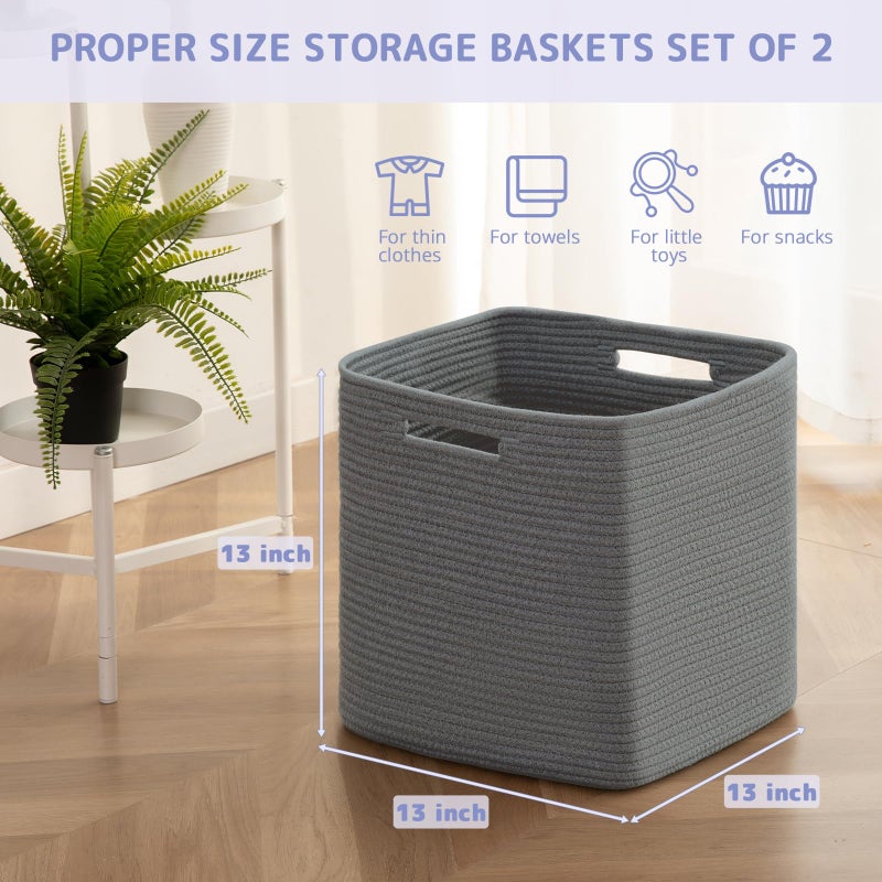 OIAHOMY Storage Cubes, 13 Inch Cube Storage Organizer, Collapsible Storage Bins, Baskets for Organizing, Storage Bins for Shelves-Dark Grey, 2-PACK - Image 2
