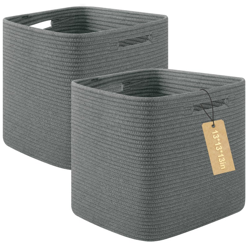 OIAHOMY Storage Cubes, 13 Inch Cube Storage Organizer, Collapsible Storage Bins, Baskets for Organizing, Storage Bins for Shelves-Dark Grey, 2-PACK - Image 1